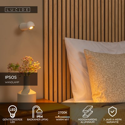 Lucide IPSOS - Wandlamp Badkamer - LED - 1x6W 2700K - IP54 - Wit